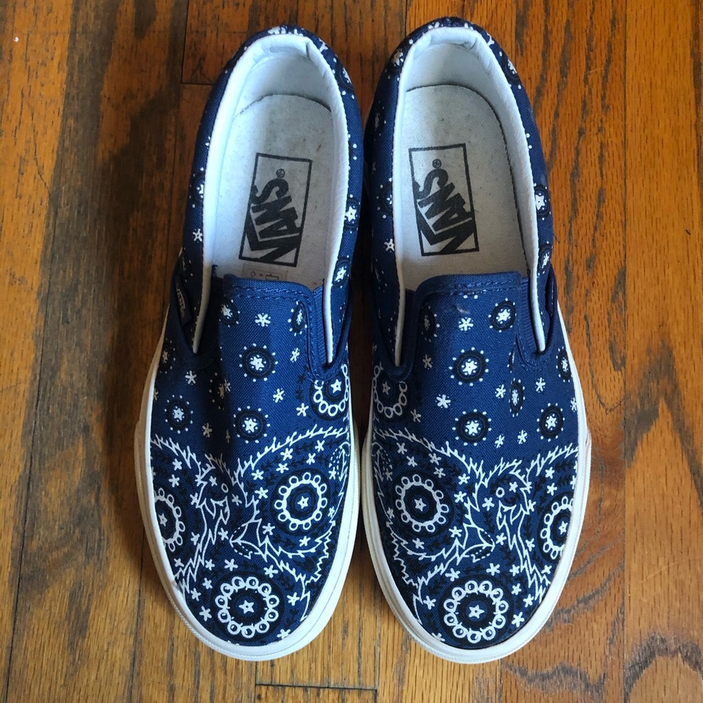 Madewell x Vans Blue Bandana Slip Ons